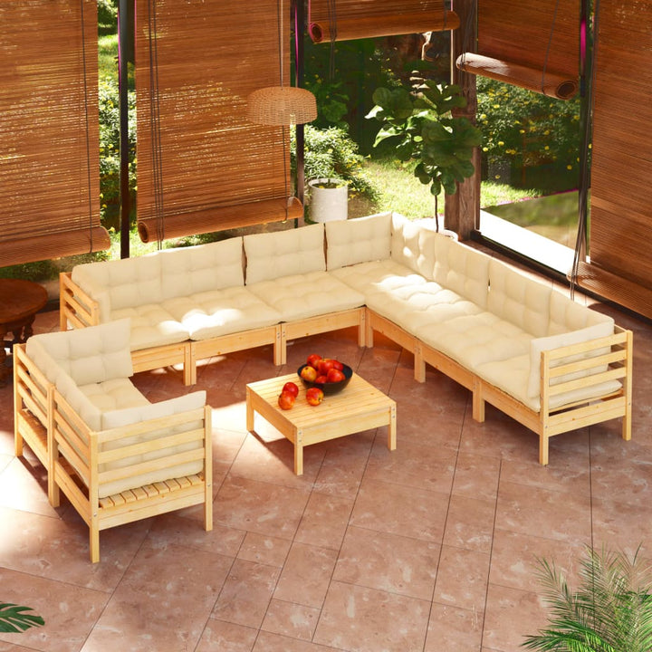 Set Mobilier De Grădină Cu Perne 10 Piese Lemn Masiv Pin