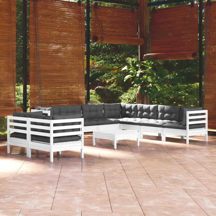 Set Mobilier De Grădină Cu Perne 10 Piese Lemn Masiv Pin
