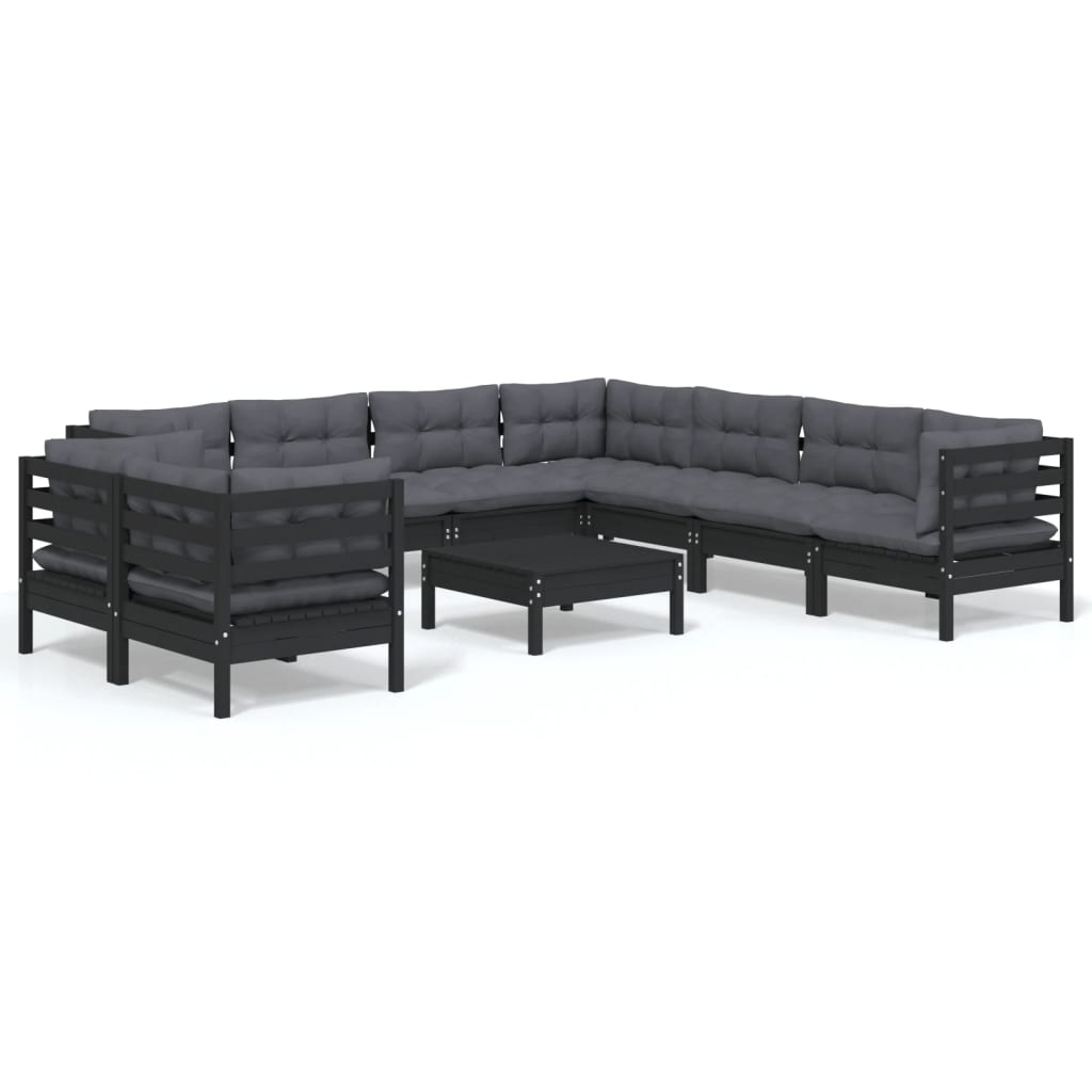 Set Mobilier De Grădină Cu Perne 10 Piese Lemn Masiv Pin
