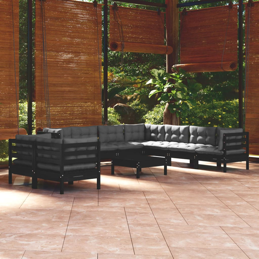 Set Mobilier De Grădină Cu Perne 10 Piese Lemn Masiv Pin