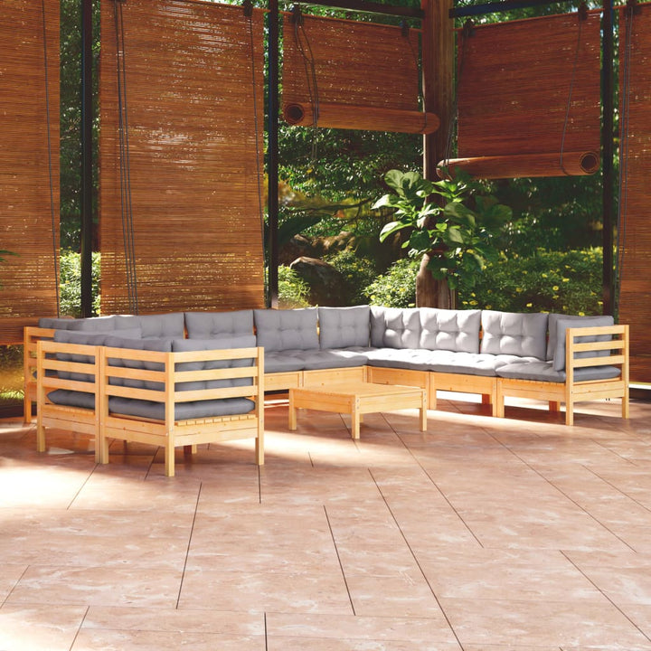 Set Mobilier Grădină Cu Perne, 11 Piese, , Lemn Masiv Pin