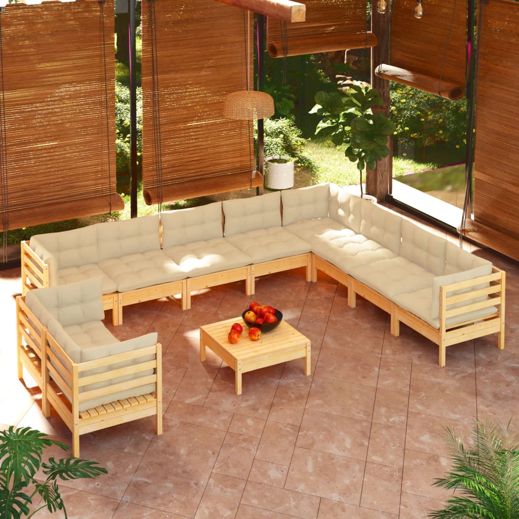 Set Mobilier Grădină Cu Perne, 11 Piese, , Lemn Masiv Pin