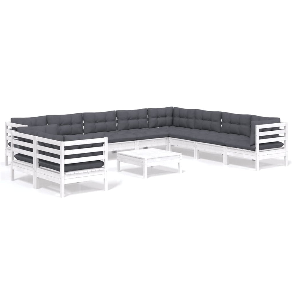 Set Mobilier Grădină Cu Perne, 11 Piese, , Lemn Masiv Pin