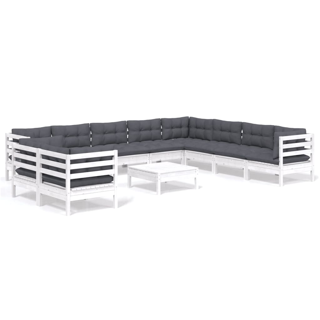 Set Mobilier Grădină Cu Perne, 11 Piese, , Lemn Masiv Pin