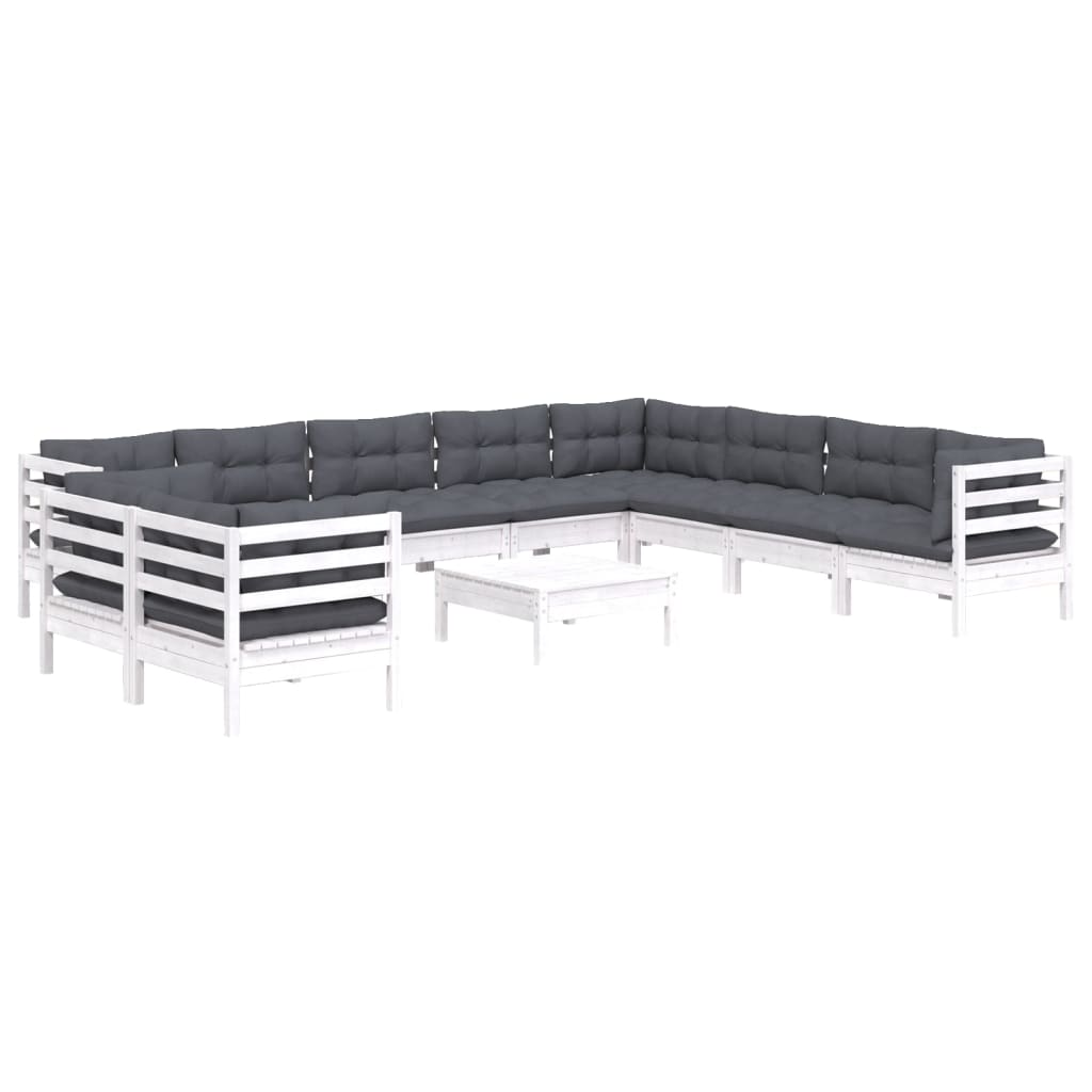 Set Mobilier Grădină Cu Perne, 11 Piese, , Lemn Masiv Pin