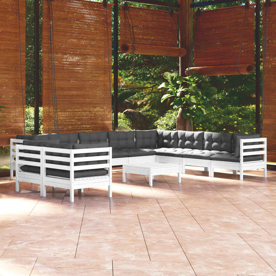 Set Mobilier Grădină Cu Perne, 11 Piese, , Lemn Masiv Pin