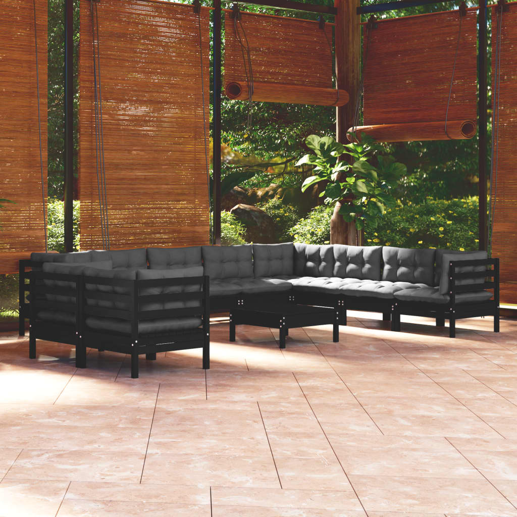 Set Mobilier Grădină Cu Perne, 11 Piese, , Lemn Masiv Pin