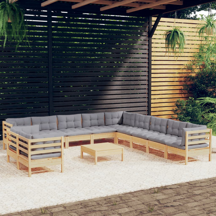 Set Mobilier Grădină Cu Perne, 12 Piese, , Lemn Masiv Pin