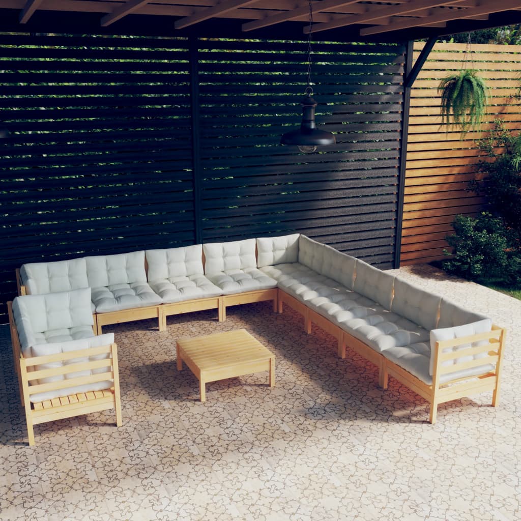 Set Mobilier Grădină Cu Perne, 12 Piese, , Lemn Masiv Pin