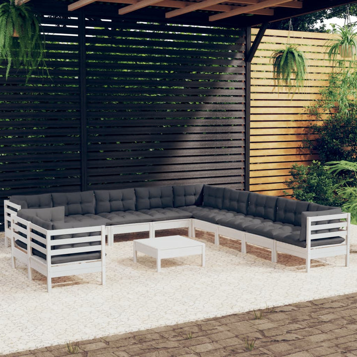 Set Mobilier Grădină Cu Perne, 12 Piese, , Lemn Masiv Pin