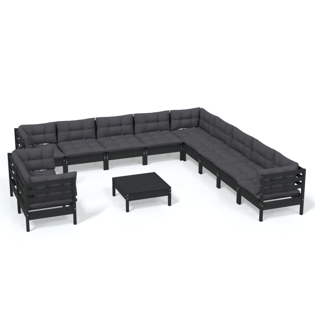 Set Mobilier Grădină Cu Perne, 12 Piese, , Lemn Masiv Pin