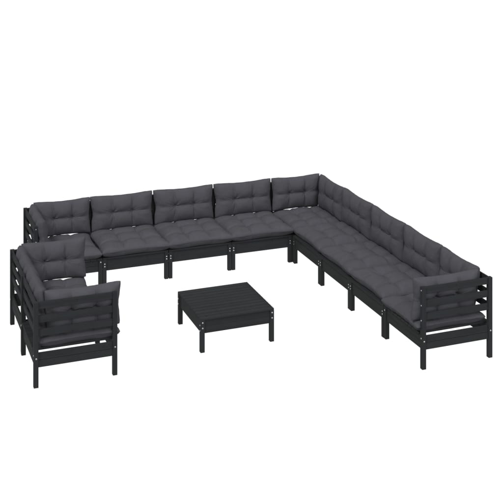 Set Mobilier Grădină Cu Perne, 12 Piese, , Lemn Masiv Pin