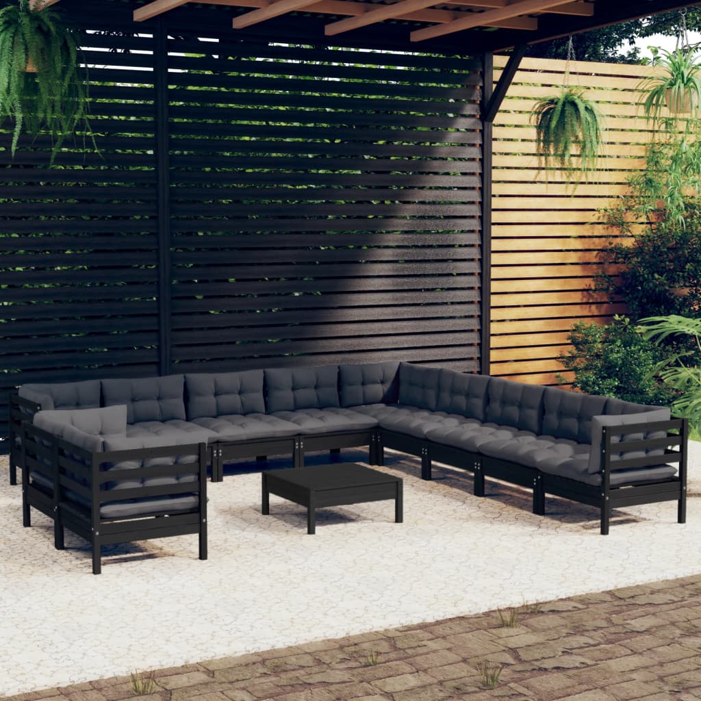 Set Mobilier Grădină Cu Perne, 12 Piese, , Lemn Masiv Pin