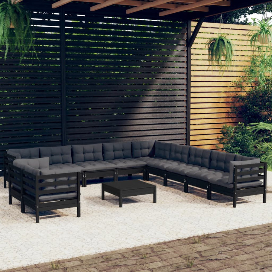 Set Mobilier Grădină Cu Perne, 12 Piese, , Lemn Masiv Pin