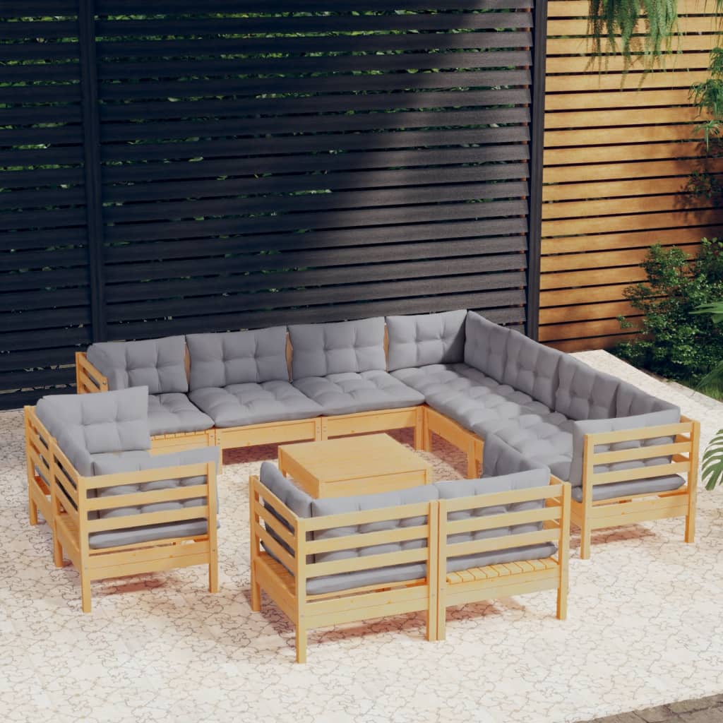 Set Mobilier Grădină Cu Perne, 12 Piese, , Lemn Masiv Pin