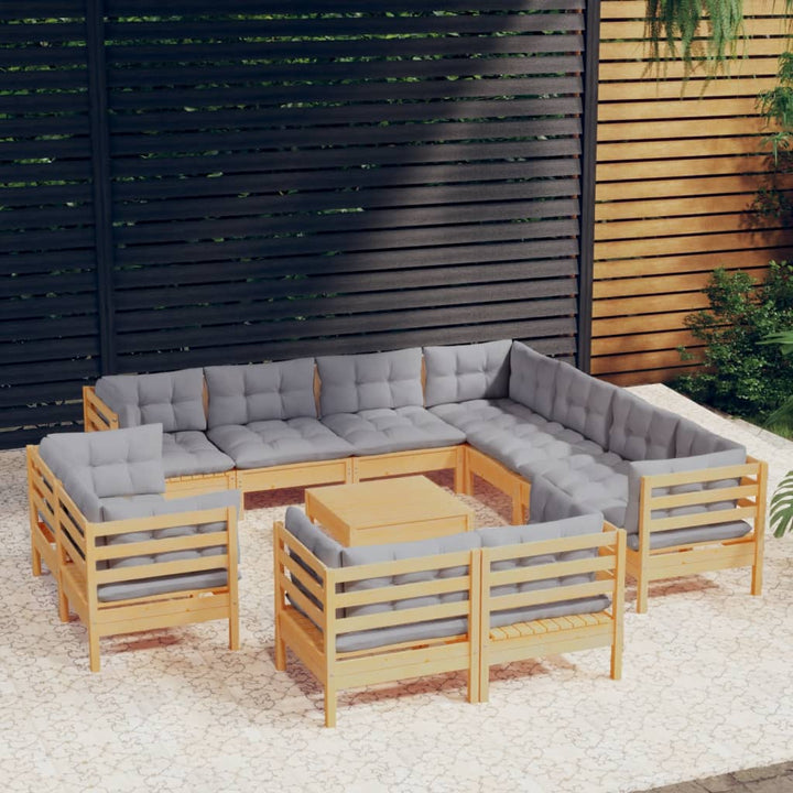 Set Mobilier Grădină Cu Perne, 12 Piese, , Lemn Masiv Pin