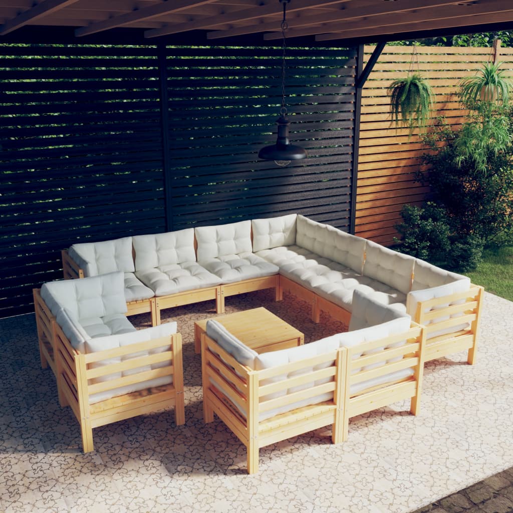 Set Mobilier Grădină Cu Perne, 12 Piese, , Lemn Masiv Pin