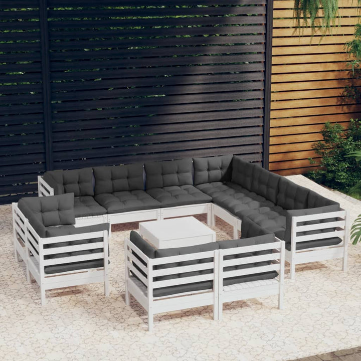Set Mobilier Grădină Cu Perne, 12 Piese, , Lemn Masiv Pin