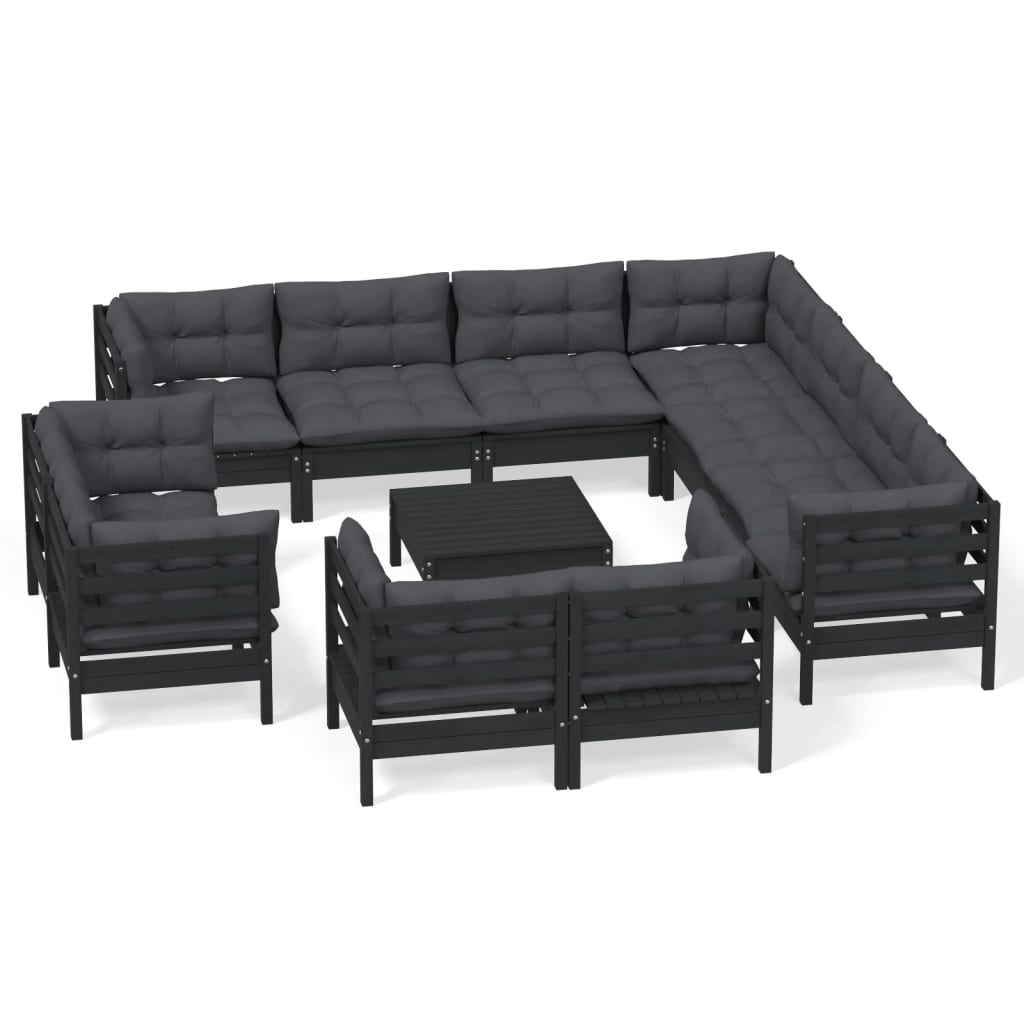 Set Mobilier Grădină Cu Perne, 12 Piese, , Lemn Masiv Pin