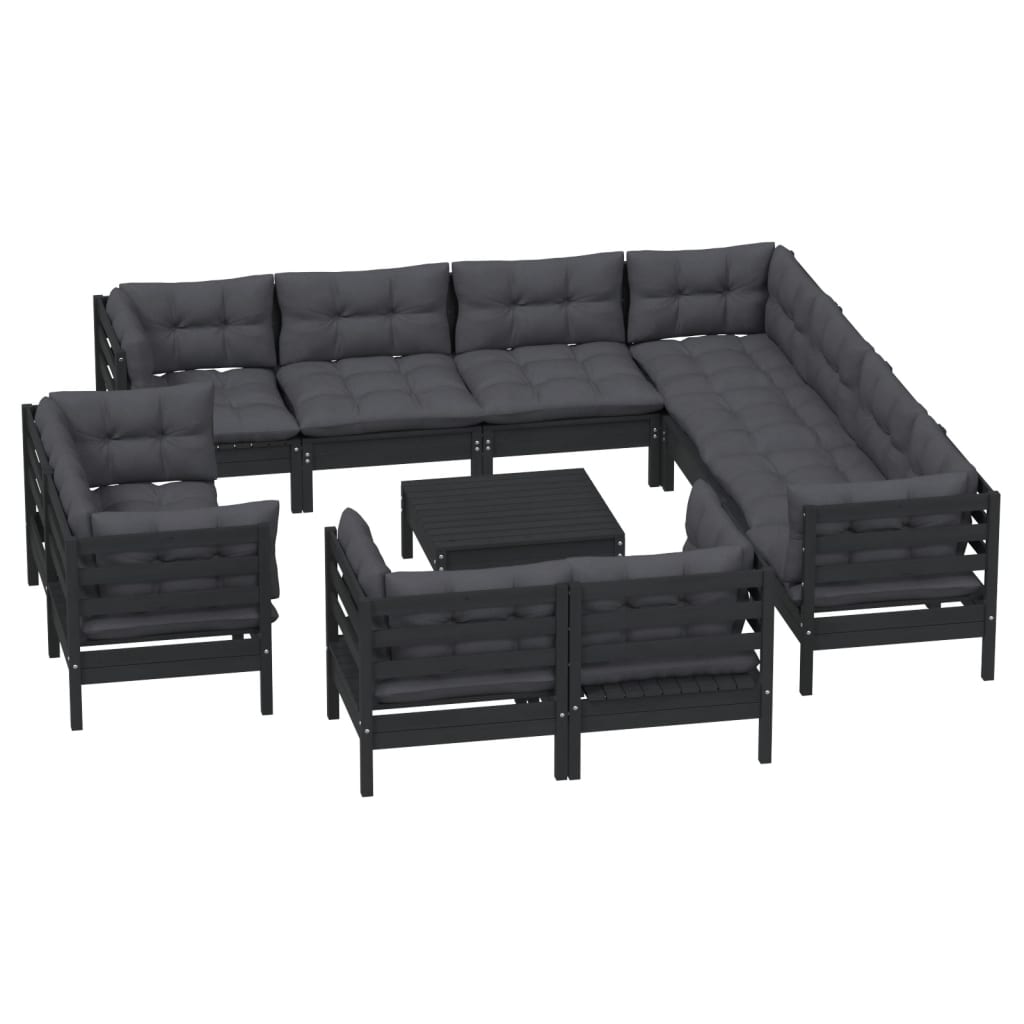 Set Mobilier Grădină Cu Perne, 12 Piese, , Lemn Masiv Pin
