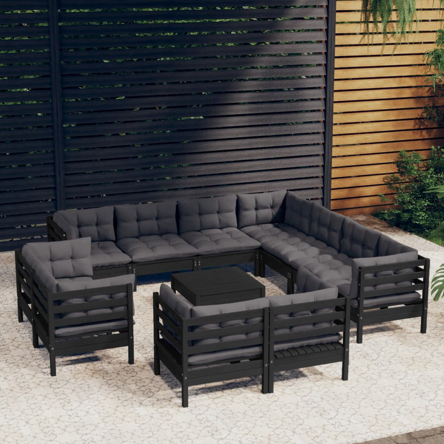Set Mobilier Grădină Cu Perne, 12 Piese, , Lemn Masiv Pin