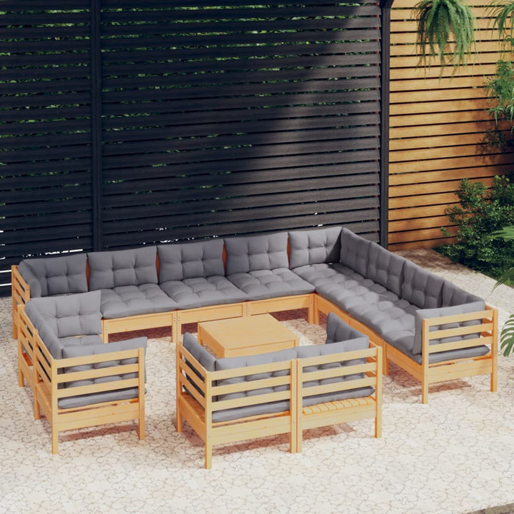 Set Mobilier Grădină Cu Perne Crem, 13 Piese, Lemn Masiv De Pin