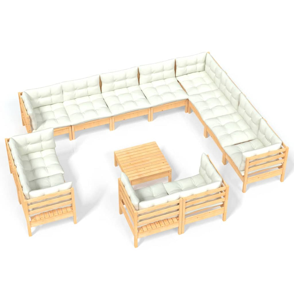 Set Mobilier Grădină Cu Perne Crem, 13 Piese, Lemn Masiv De Pin