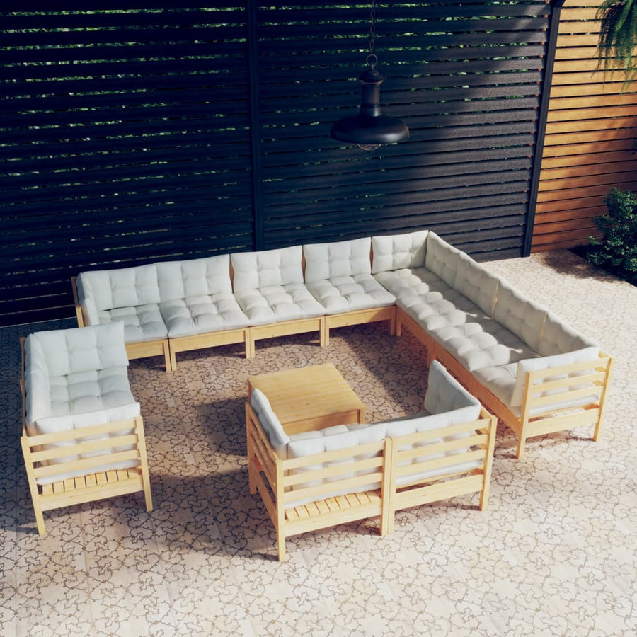 Set Mobilier Grădină Cu Perne Crem, 13 Piese, Lemn Masiv De Pin