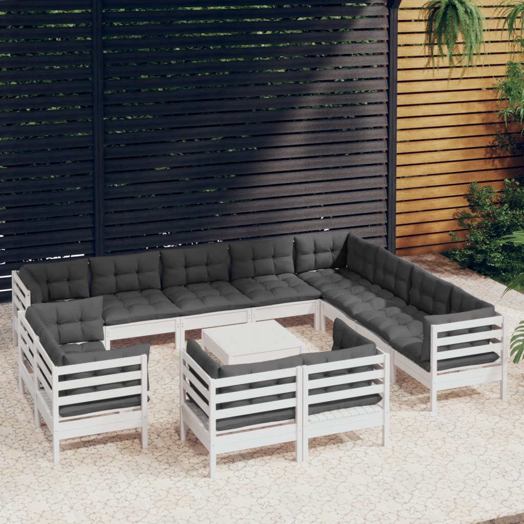 Set Mobilier Grădină Cu Perne Crem, 13 Piese, Lemn Masiv De Pin