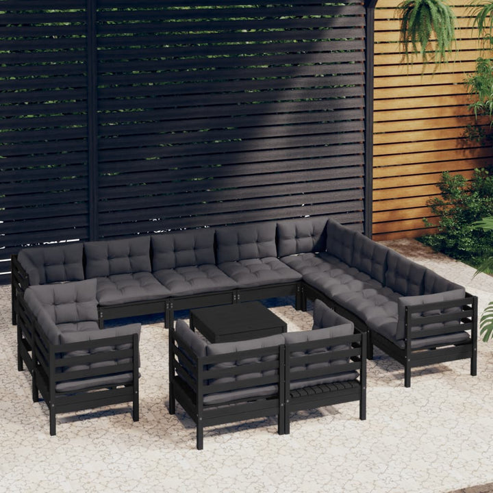 Set Mobilier Grădină Cu Perne Crem, 13 Piese, Lemn Masiv De Pin