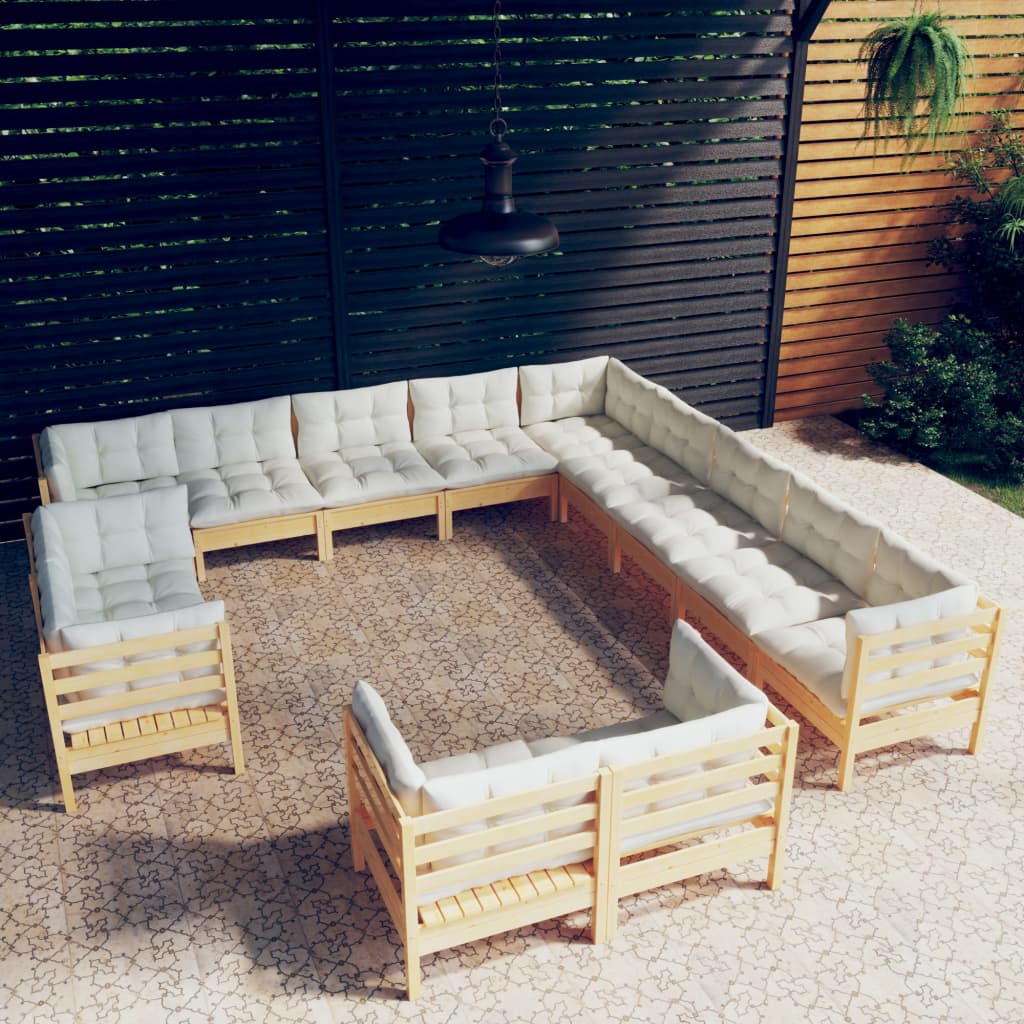 Set Mobilier De Grădină Cu Perne, 13 Piese Gri, Lemn Masiv Pin