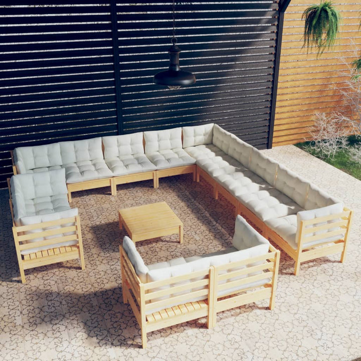 Set Mobilier Grădină Cu Perne, 14 Piese, Gri, Lemn Masiv Pin