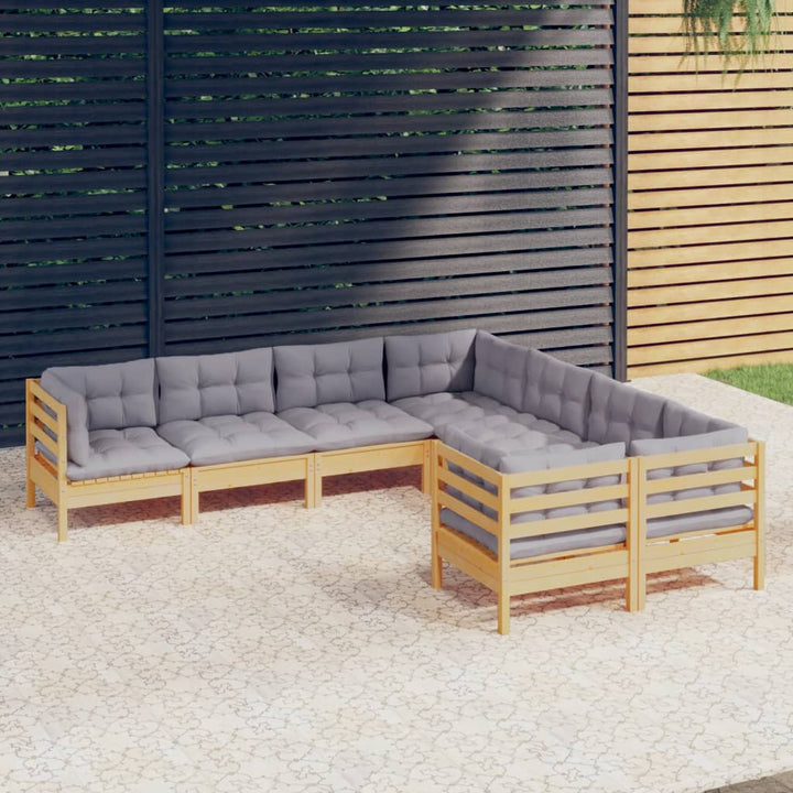Set Mobilier De Grădină Cu Perne Crem, 8 Piese, Lemn Masiv Pin