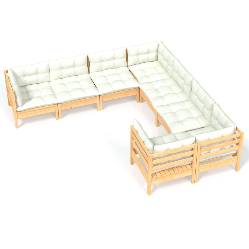 Set Mobilier De Grădină Cu Perne Crem, 8 Piese, Lemn Masiv Pin