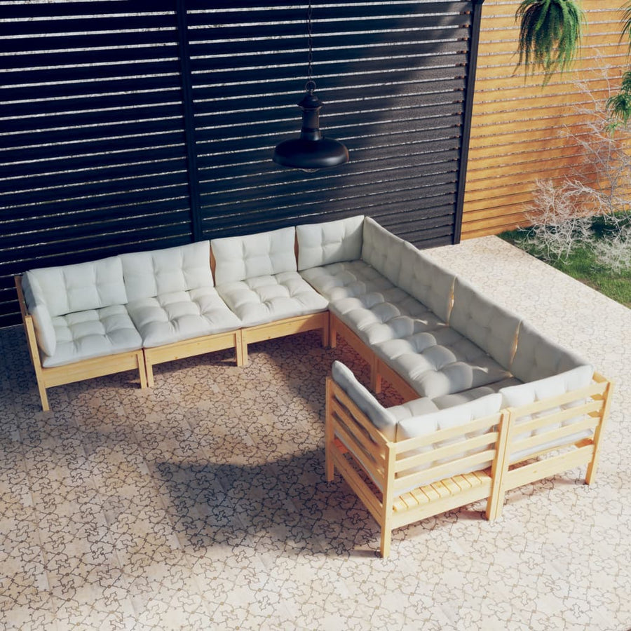 Set Mobilier De Grădină Cu Perne Crem, 8 Piese, Lemn Masiv Pin