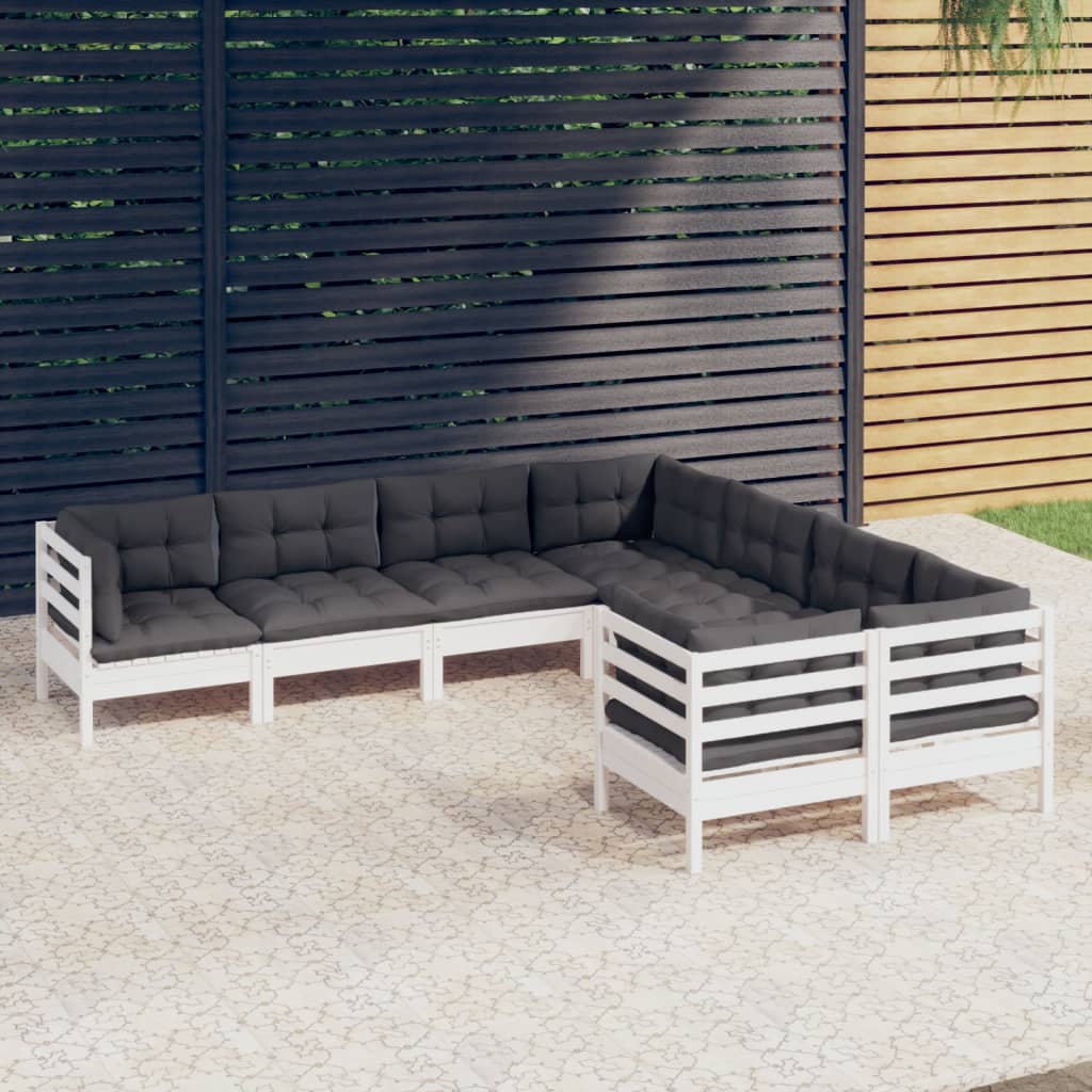 Set Mobilier De Grădină Cu Perne Crem, 8 Piese, Lemn Masiv Pin