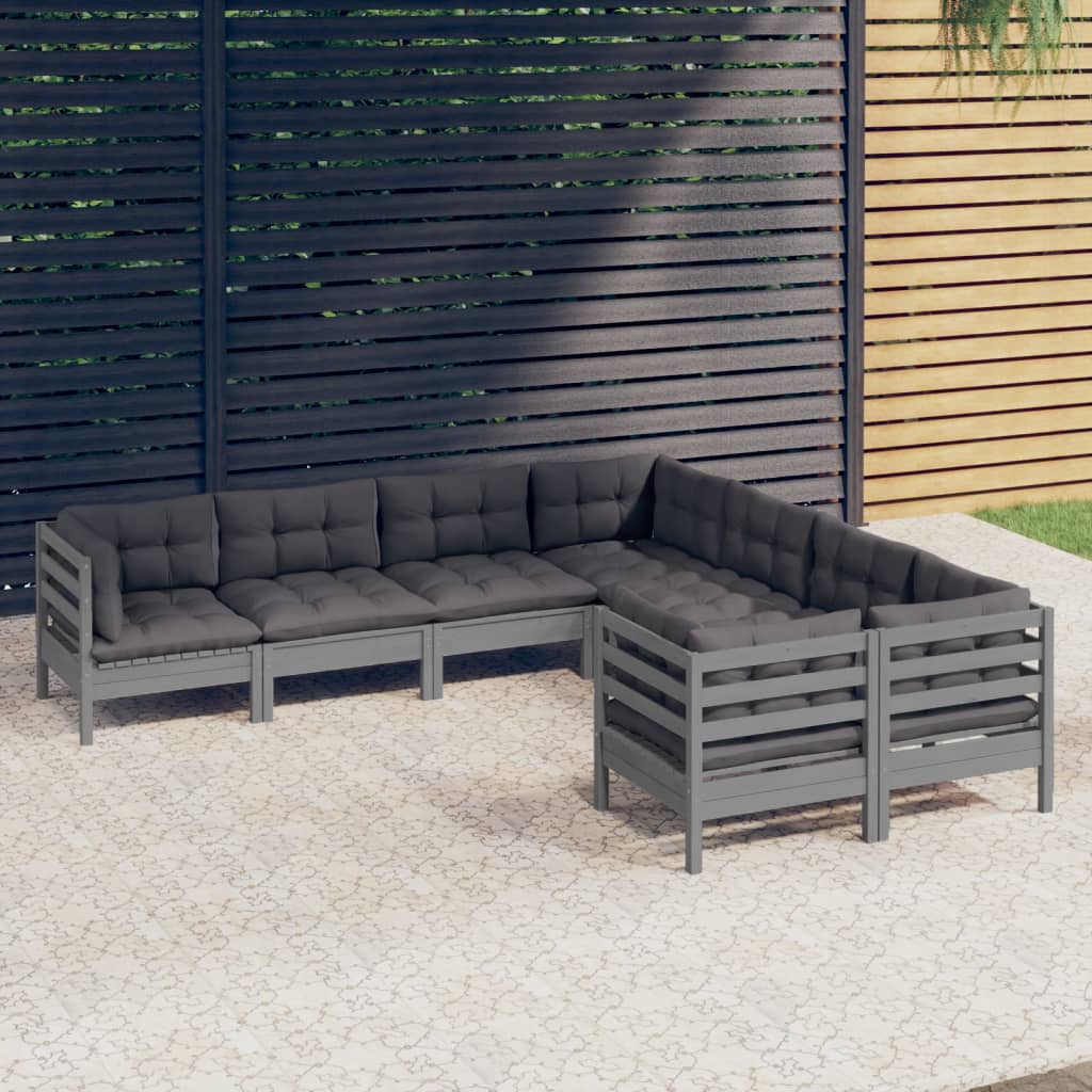 Set Mobilier De Grădină Cu Perne Crem, 8 Piese, Lemn Masiv Pin
