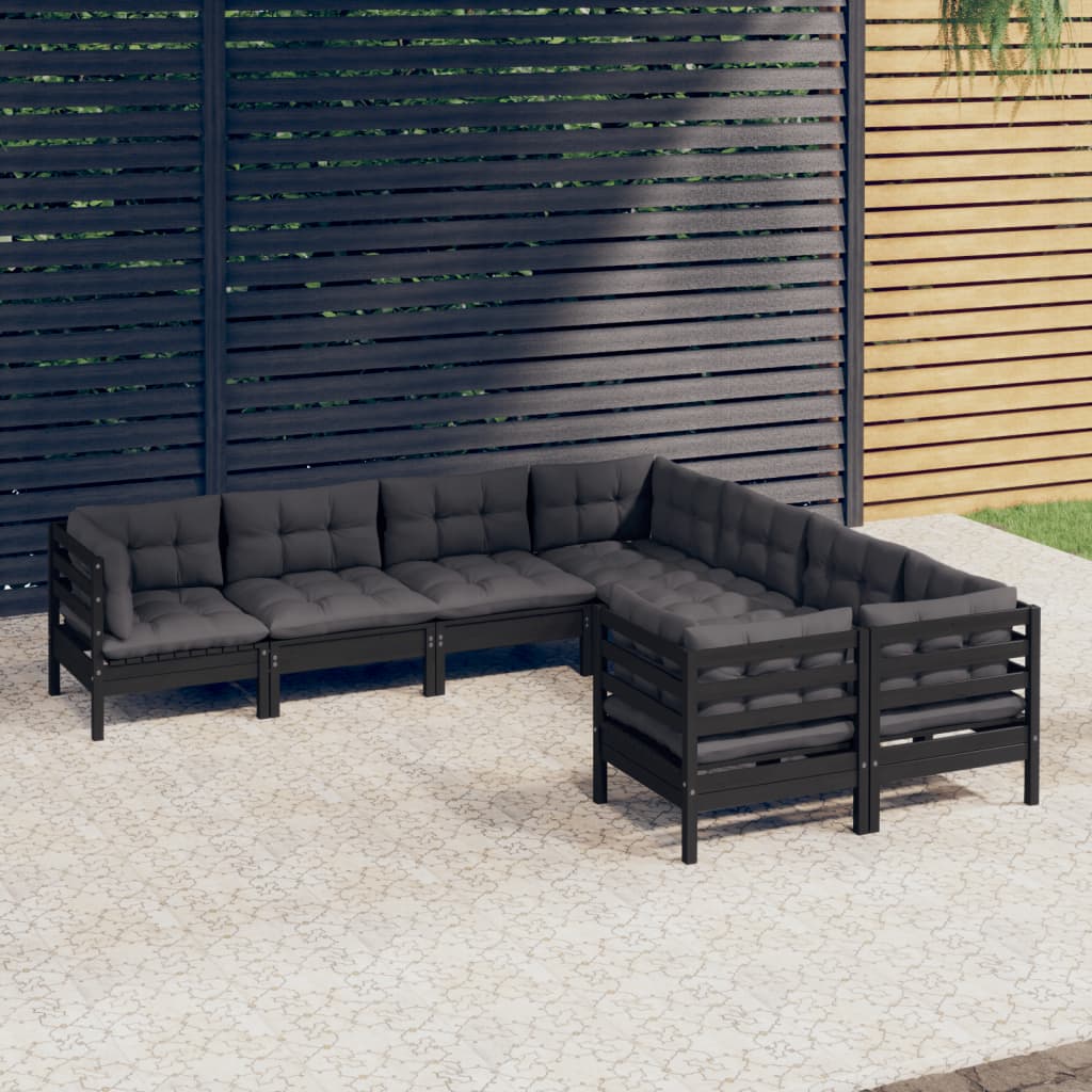 Set Mobilier De Grădină Cu Perne Crem, 8 Piese, Lemn Masiv Pin