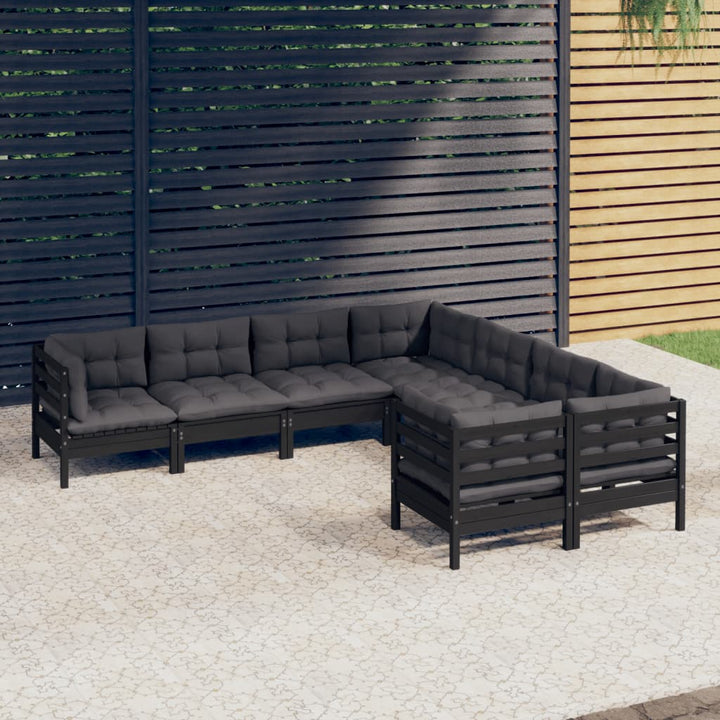 Set Mobilier De Grădină Cu Perne Crem, 8 Piese, Lemn Masiv Pin