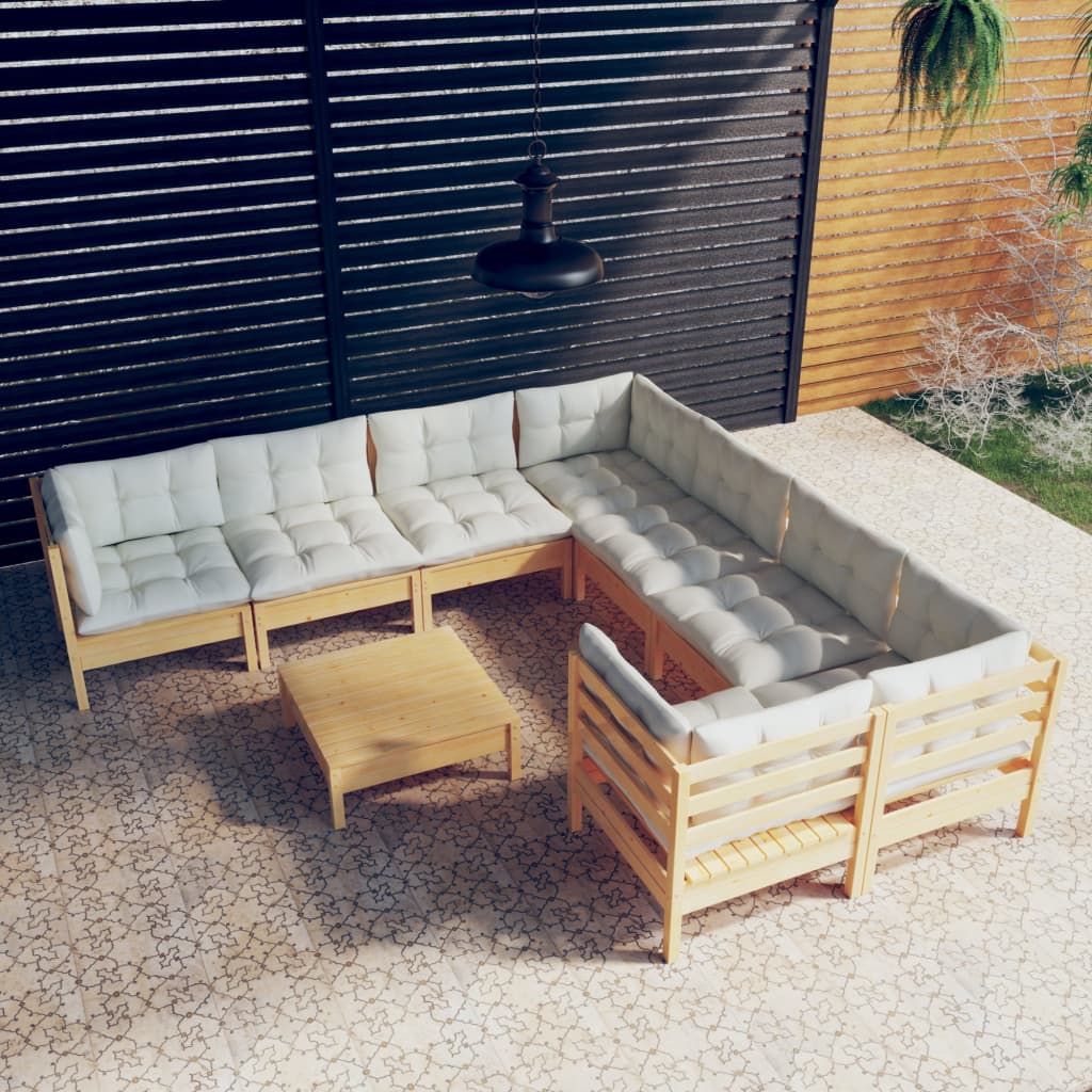 Set Mobilier De Grădină Cu Perne, 9 Piese, , Lemn De Pin