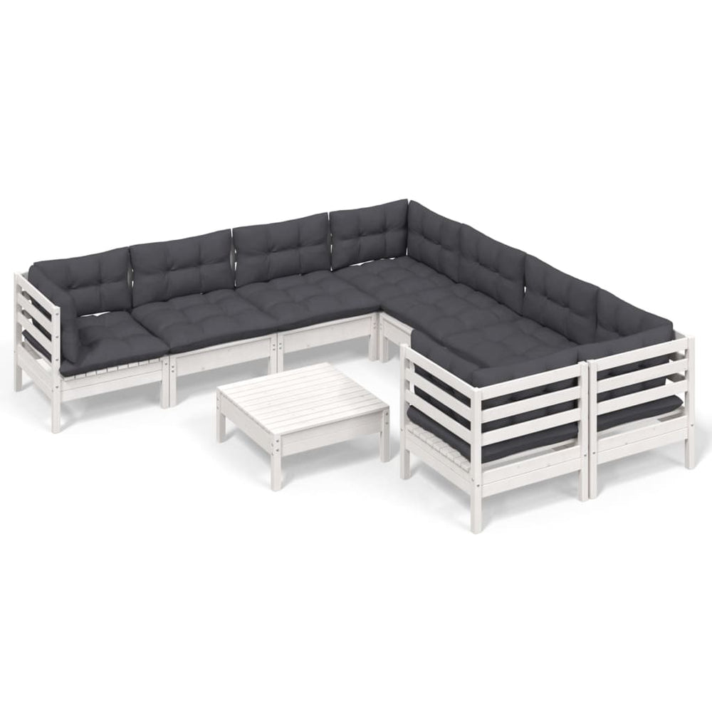 Set Mobilier De Grădină Cu Perne, 9 Piese, , Lemn De Pin