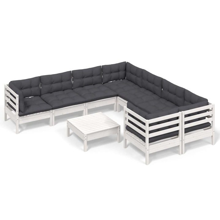 Set Mobilier De Grădină Cu Perne, 9 Piese, , Lemn De Pin
