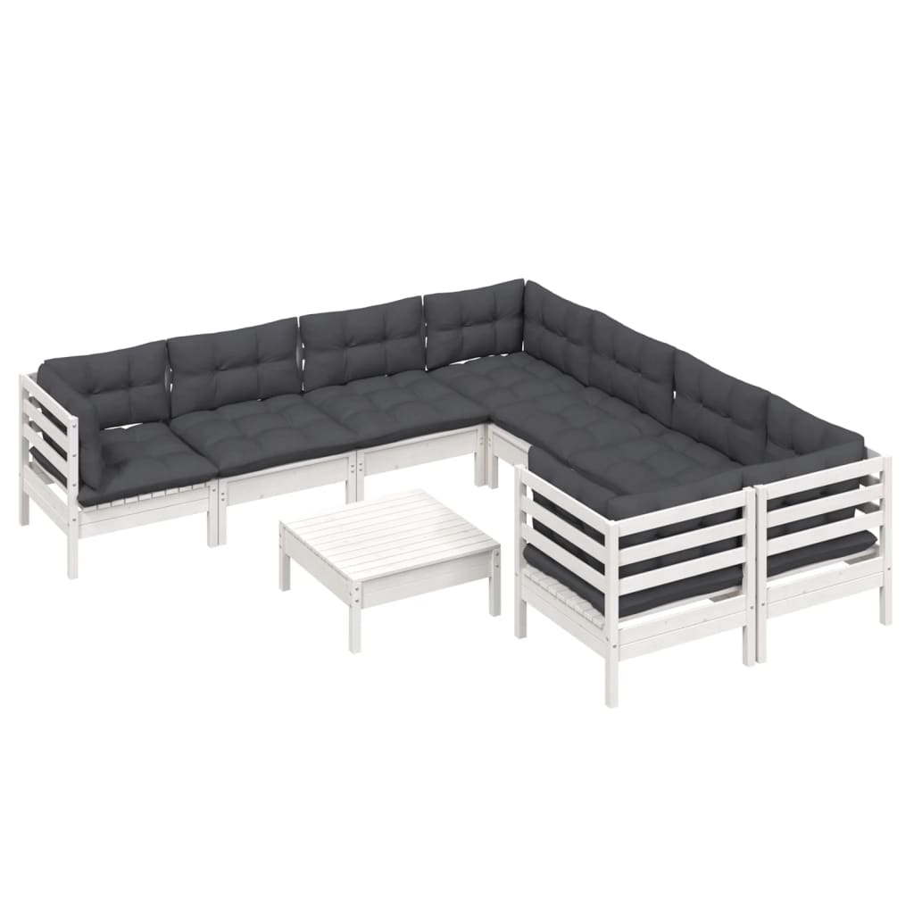 Set Mobilier De Grădină Cu Perne, 9 Piese, , Lemn De Pin