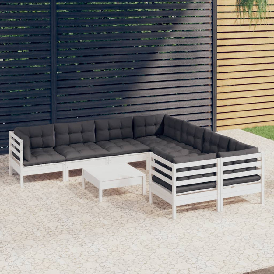 Set Mobilier De Grădină Cu Perne, 9 Piese, , Lemn De Pin