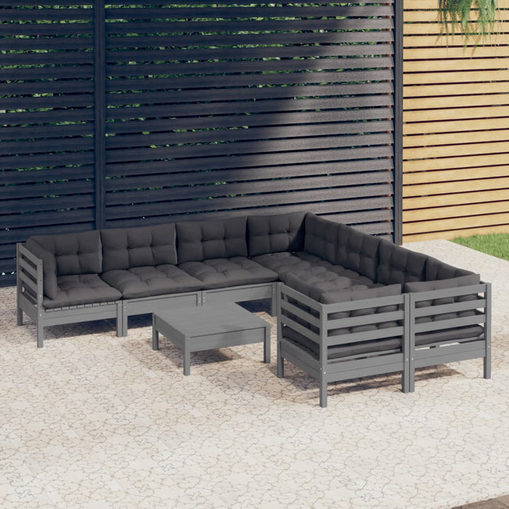 Set Mobilier De Grădină Cu Perne, 9 Piese, , Lemn De Pin
