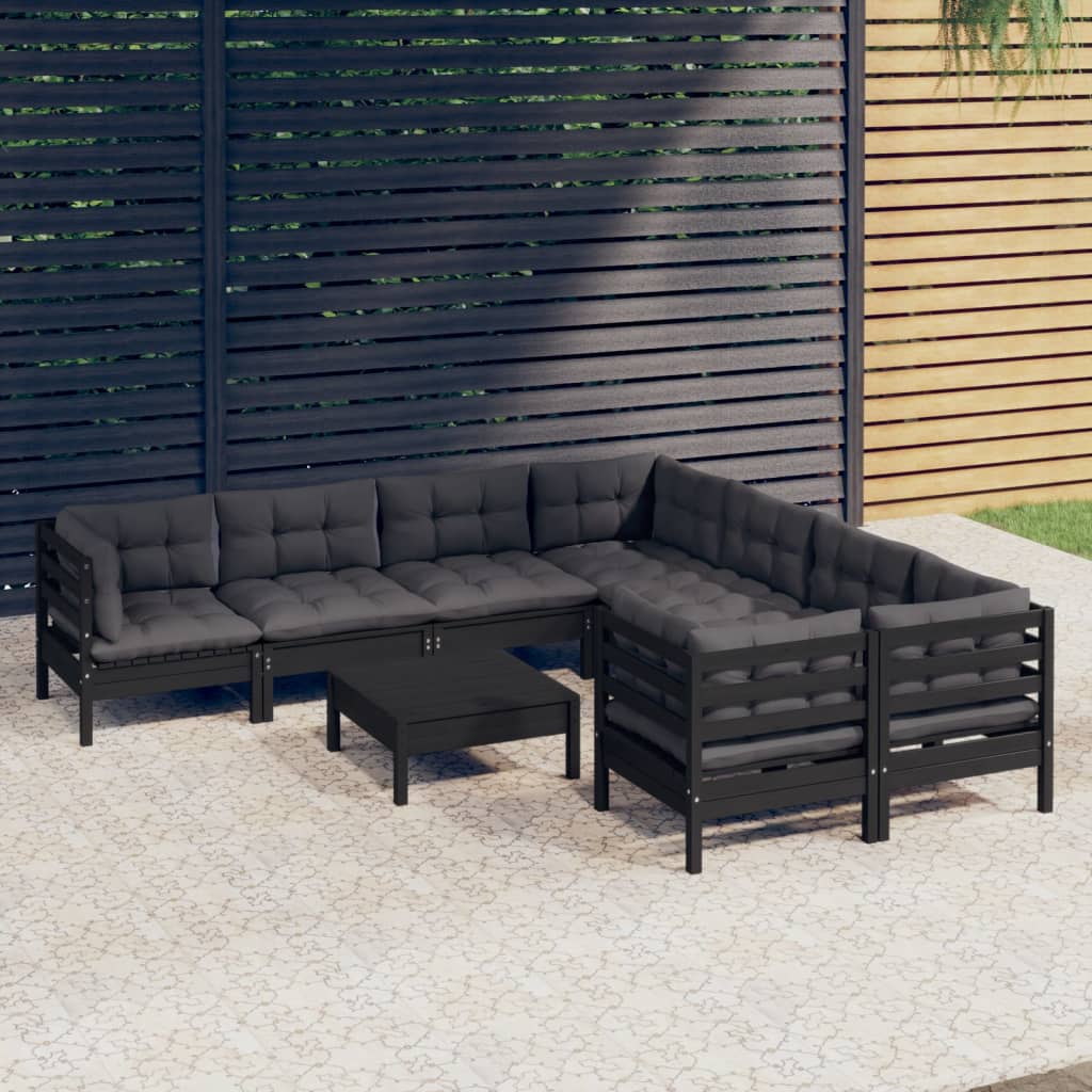 Set Mobilier De Grădină Cu Perne, 9 Piese, , Lemn De Pin