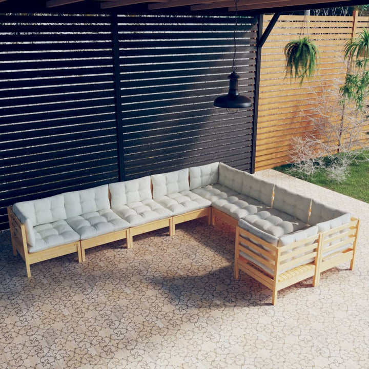 Set Mobilier Grădină Cu Perne, 9 Piese, , Lemn De Pin