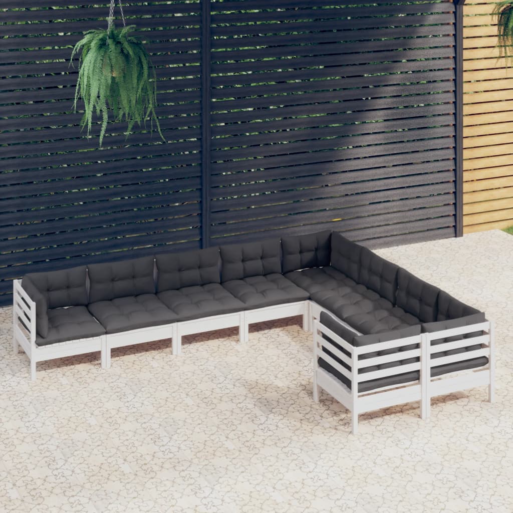 Set Mobilier Grădină Cu Perne, 9 Piese, , Lemn De Pin
