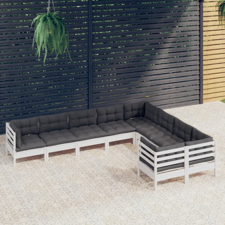 Set Mobilier Grădină Cu Perne, 9 Piese, , Lemn De Pin