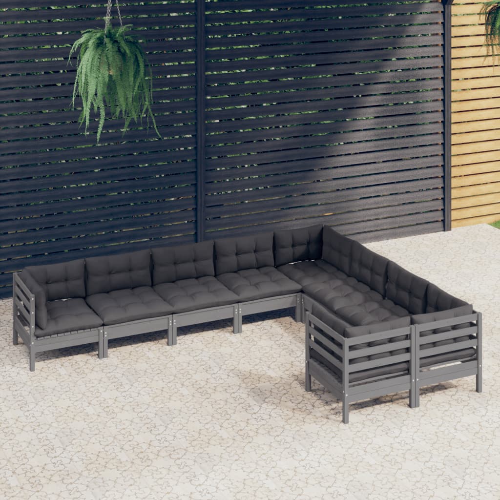 Set Mobilier Grădină Cu Perne, 9 Piese, , Lemn De Pin